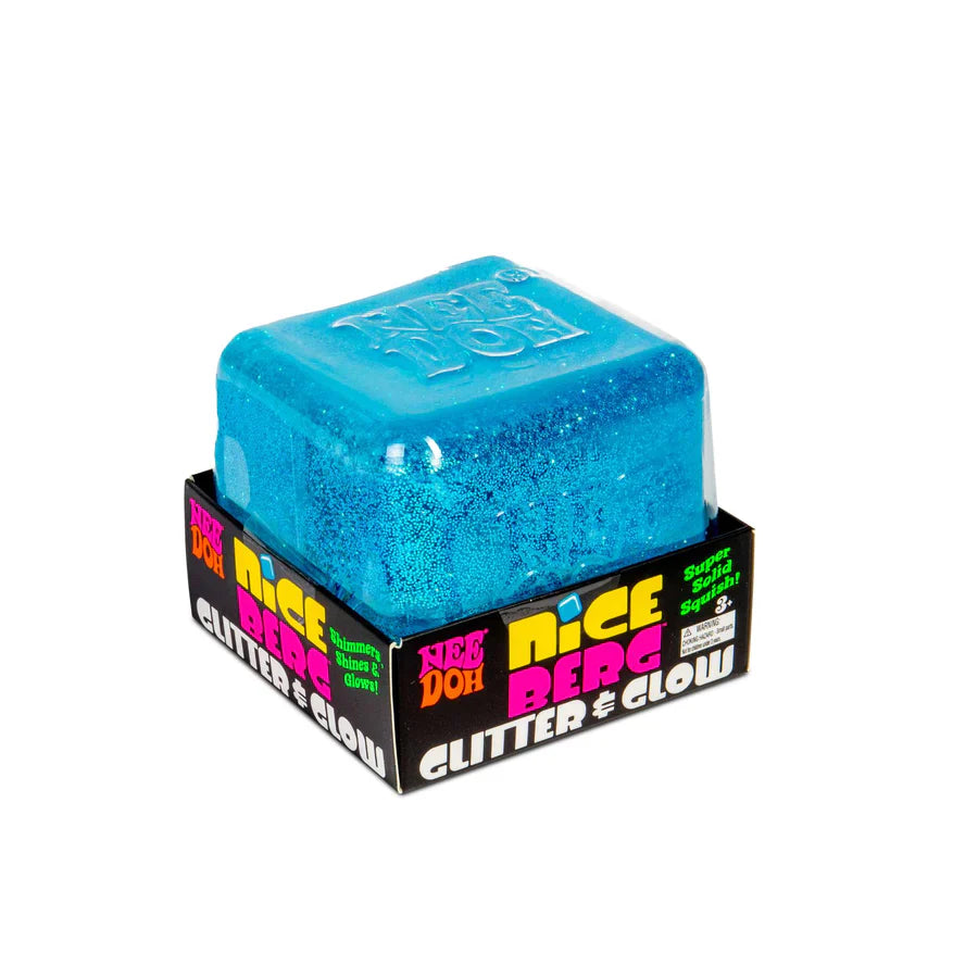 NeeDoh Nice Berg Glitter & Glow - Squishy Toy Cube, Big Glow in the Dark Fidget